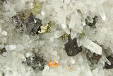 Orange Orpiment, Pyrite & Sphalerite on Quartz Crystals - Peru #276050-1